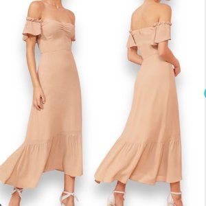 REFORMATION Butterfly Rayon Crepe Midi Dress in Champagne Tan Size 10